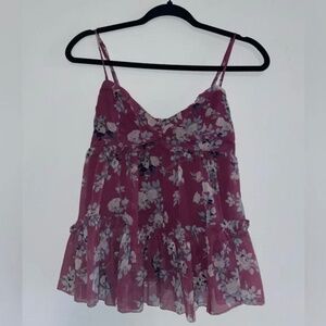Abercrombie & Fitch - Women's Floral Spaghetti Strap Ruffled Tank Top (Purple)